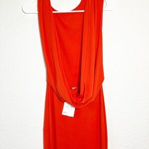 🔥 ASOS red sleeveless long cocktail dress draped back NWT sz4 Tall